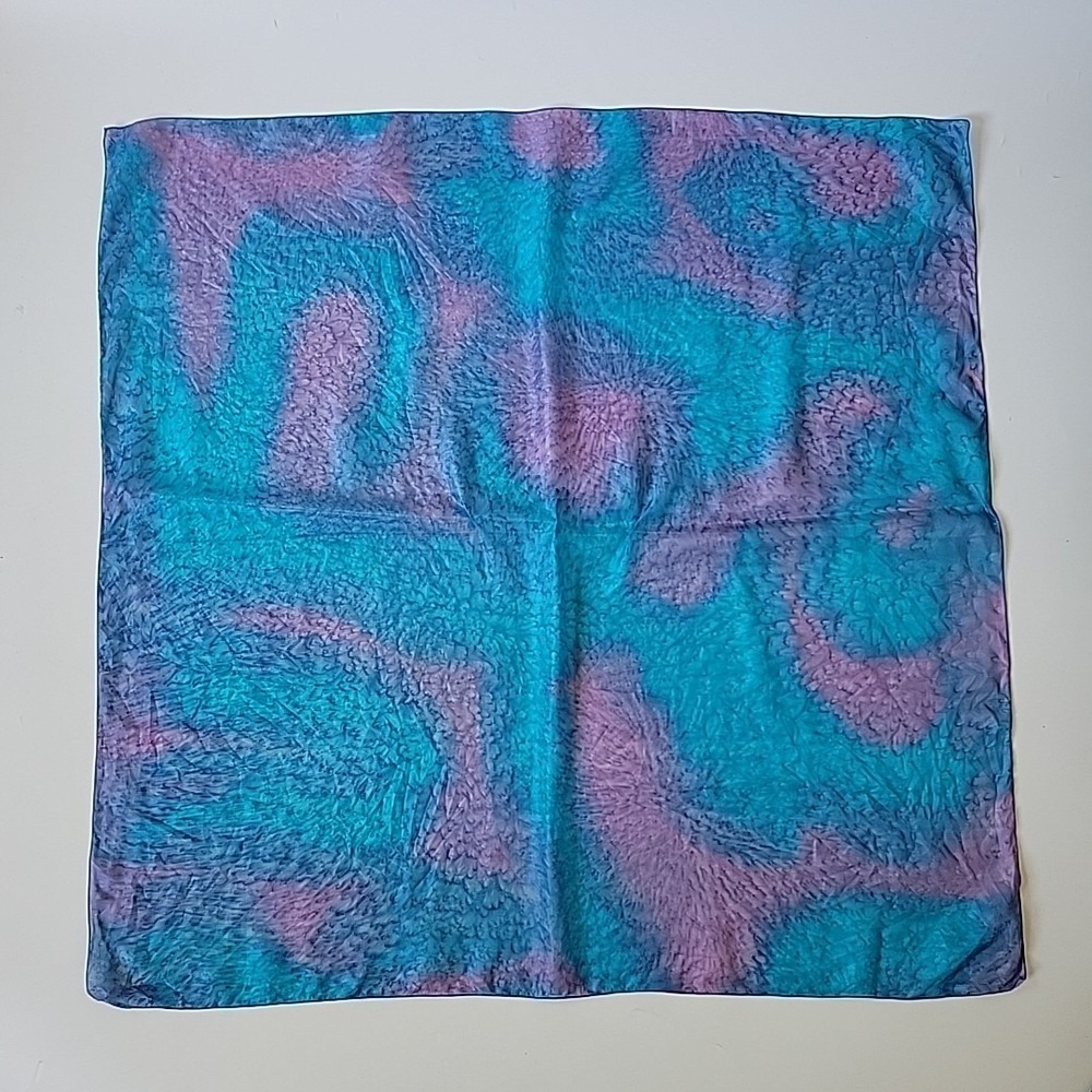 Handmade Silk Chiffon Square Scarf 33" Blue Purple Tie Dye Luxury Sophisticated